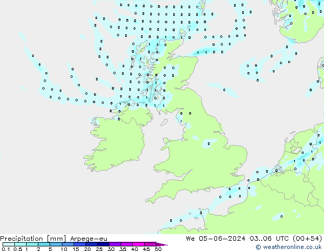 Srážky Arpege-eu St 05.06.2024 06 UTC