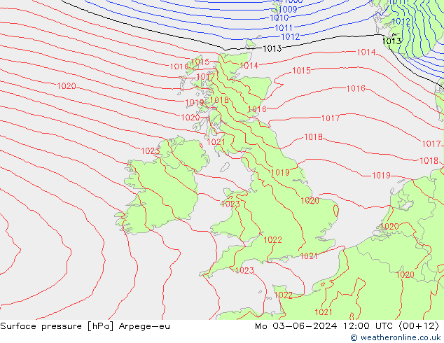 Atmosférický tlak Arpege-eu Po 03.06.2024 12 UTC