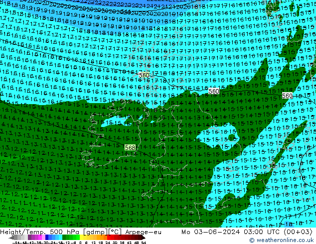 Hoogte/Temp. 500 hPa Arpege-eu ma 03.06.2024 03 UTC