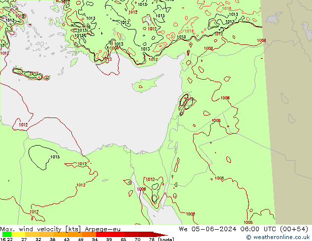 Max. wind velocity Arpege-eu  05.06.2024 06 UTC