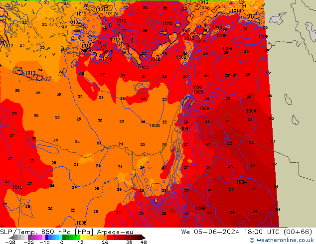 SLP/Temp. 850 hPa Arpege-eu St 05.06.2024 18 UTC