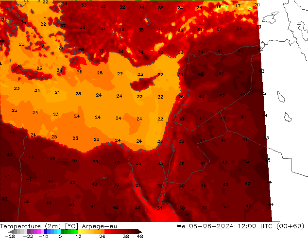 Temperatura (2m) Arpege-eu Qua 05.06.2024 12 UTC