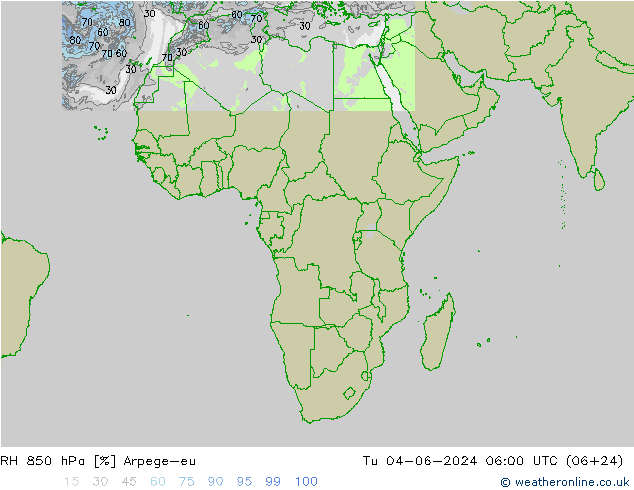 Humedad rel. 850hPa Arpege-eu mar 04.06.2024 06 UTC