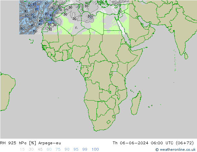 RH 925 hPa Arpege-eu Do 06.06.2024 06 UTC