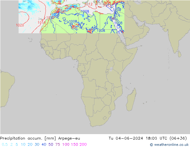 Précipitation accum. Arpege-eu mar 04.06.2024 18 UTC