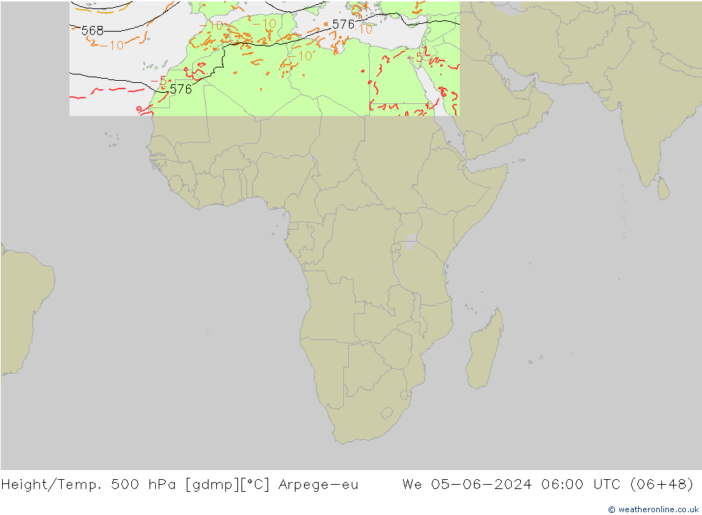 Height/Temp. 500 hPa Arpege-eu We 05.06.2024 06 UTC