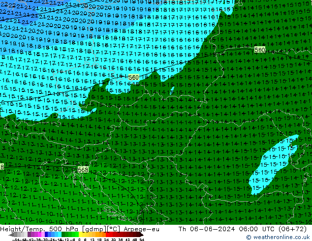 Yükseklik/Sıc. 500 hPa Arpege-eu Per 06.06.2024 06 UTC