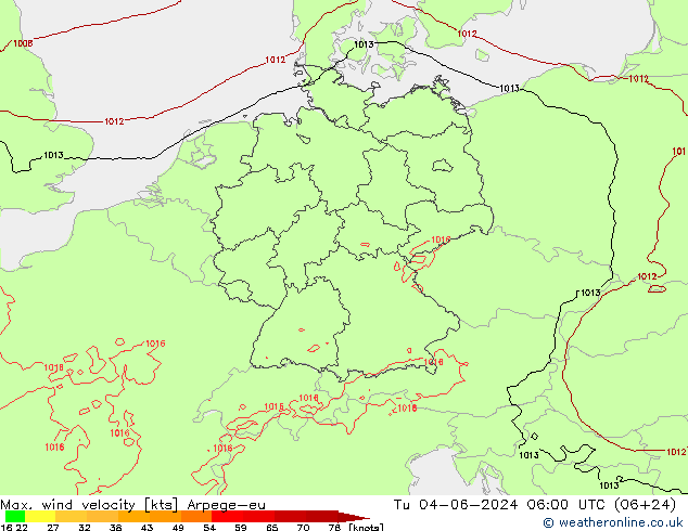 Windböen Arpege-eu Di 04.06.2024 06 UTC