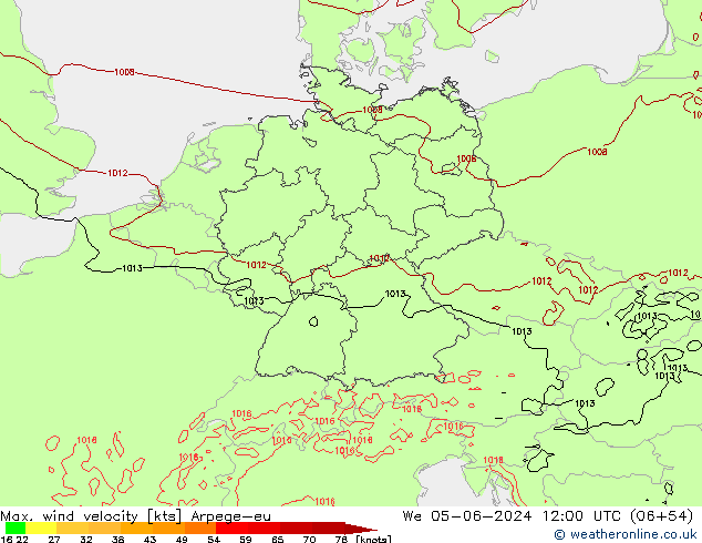 Maks. Rüzgar Hızı Arpege-eu Çar 05.06.2024 12 UTC