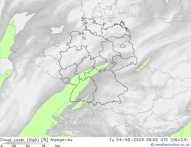 Wolken (hohe) Arpege-eu Di 04.06.2024 06 UTC