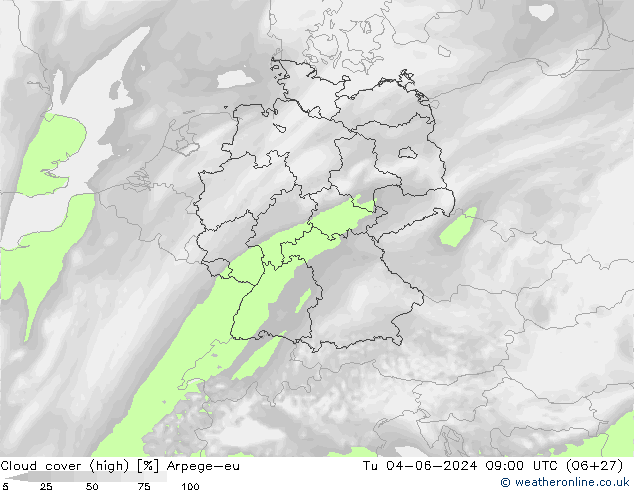 Bewolking (Hoog) Arpege-eu di 04.06.2024 09 UTC