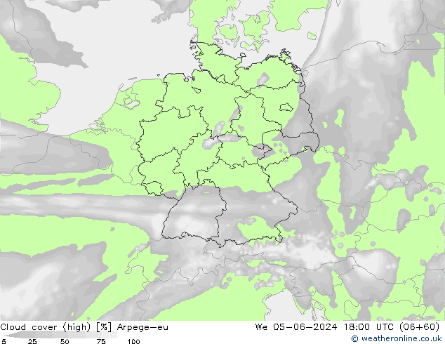 Bulutlar (yüksek) Arpege-eu Çar 05.06.2024 18 UTC