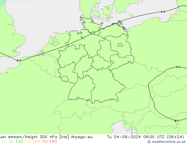 Jet stream/Height 300 hPa Arpege-eu Tu 04.06.2024 06 UTC