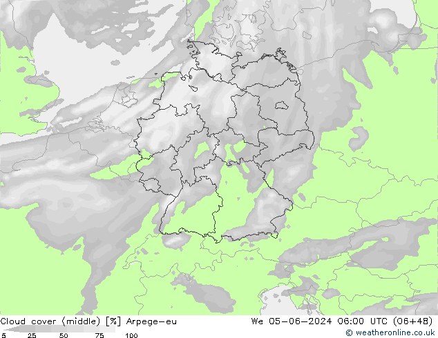 Wolken (mittel) Arpege-eu Mi 05.06.2024 06 UTC