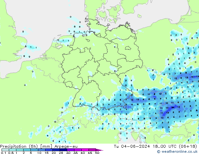 осадки (6h) Arpege-eu вт 04.06.2024 00 UTC