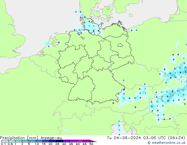 Precipitation Arpege-eu Tu 04.06.2024 06 UTC