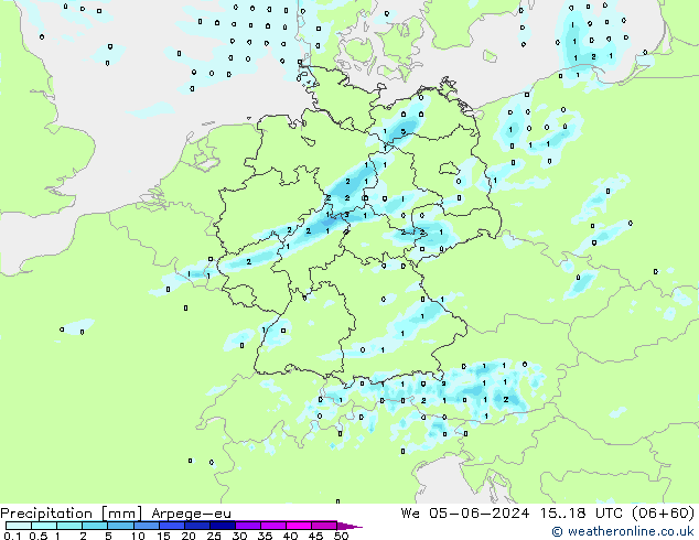 Précipitation Arpege-eu mer 05.06.2024 18 UTC