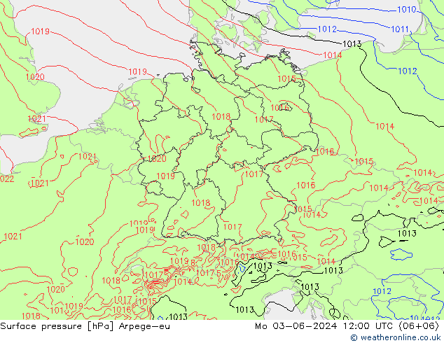 地面气压 Arpege-eu 星期一 03.06.2024 12 UTC