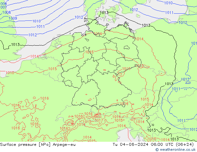 Pressione al suolo Arpege-eu mar 04.06.2024 06 UTC