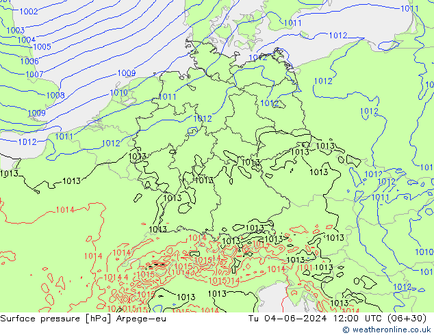 Surface pressure Arpege-eu Tu 04.06.2024 12 UTC
