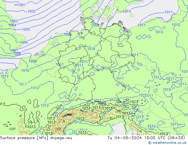 Pressione al suolo Arpege-eu mar 04.06.2024 15 UTC