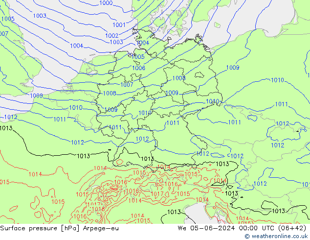 pressão do solo Arpege-eu Qua 05.06.2024 00 UTC