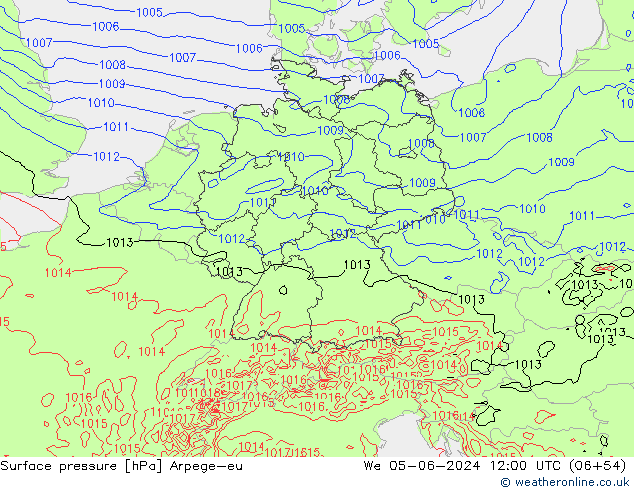 Surface pressure Arpege-eu We 05.06.2024 12 UTC