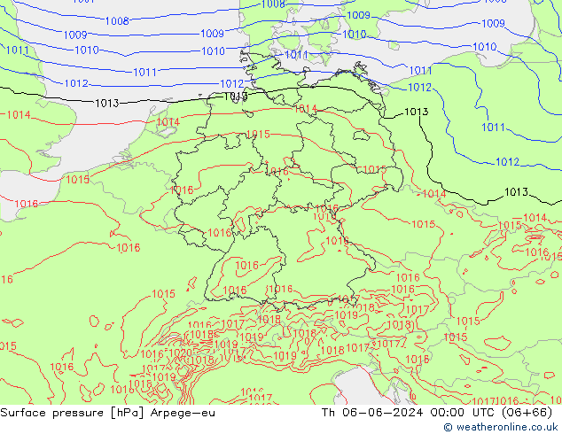 Atmosférický tlak Arpege-eu Čt 06.06.2024 00 UTC