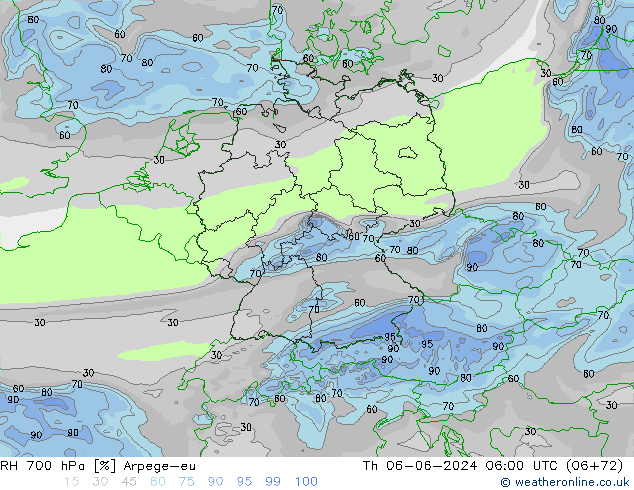 RH 700 hPa Arpege-eu Do 06.06.2024 06 UTC