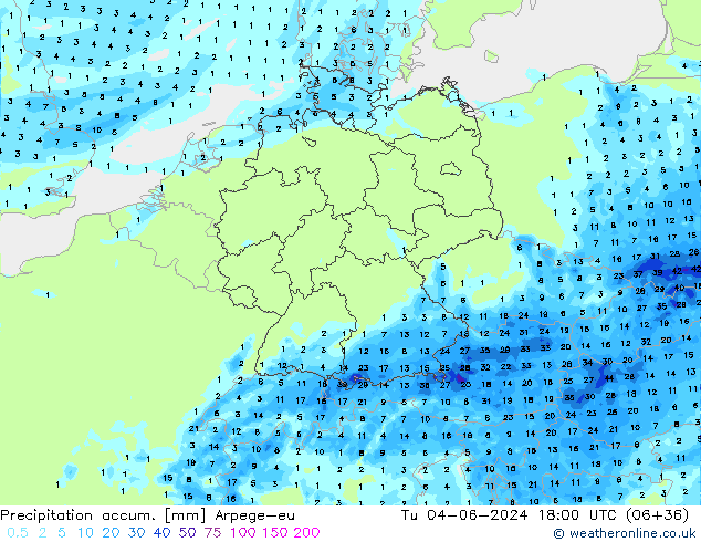 Precipitation accum. Arpege-eu  04.06.2024 18 UTC