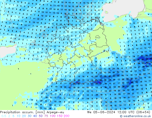 Precipitation accum. Arpege-eu St 05.06.2024 12 UTC