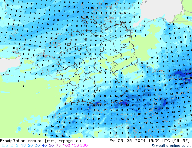 Precipitation accum. Arpege-eu  05.06.2024 15 UTC