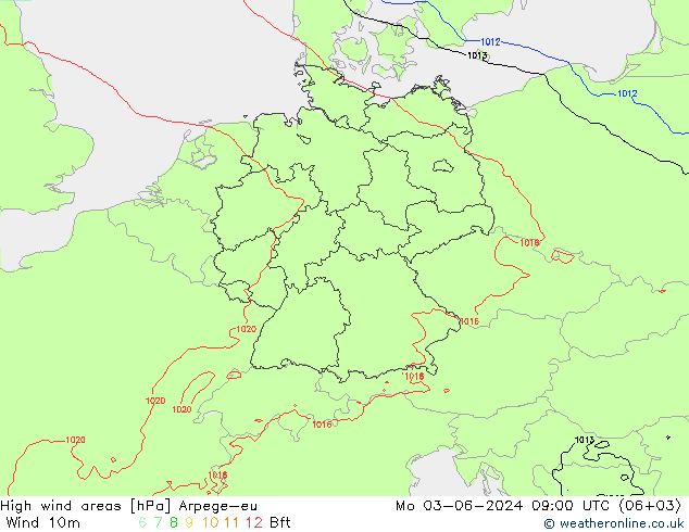 High wind areas Arpege-eu lun 03.06.2024 09 UTC