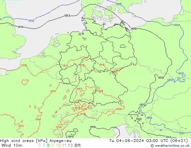 High wind areas Arpege-eu вт 04.06.2024 03 UTC