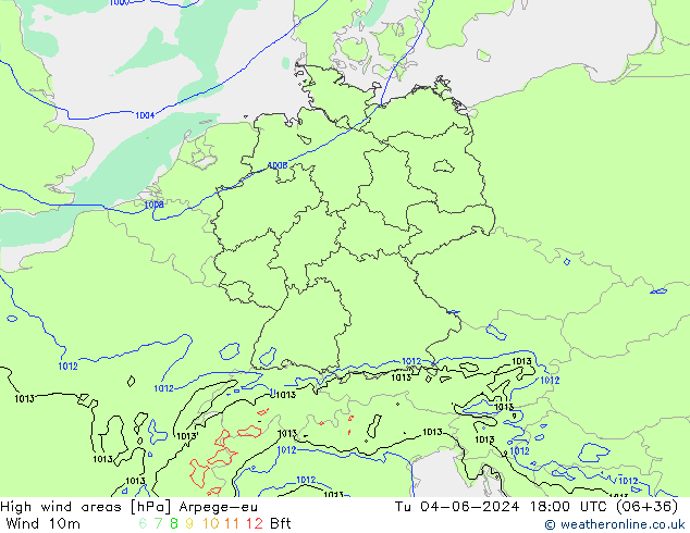 yüksek rüzgarlı alanlar Arpege-eu Sa 04.06.2024 18 UTC