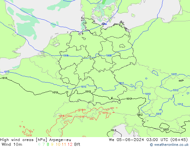 High wind areas Arpege-eu We 05.06.2024 03 UTC