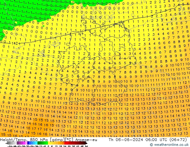 Height/Temp. 850 hPa Arpege-eu  06.06.2024 06 UTC