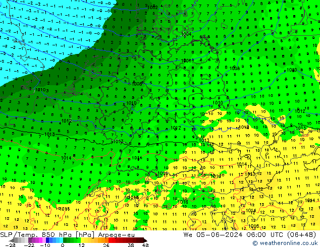 SLP/Temp. 850 hPa Arpege-eu We 05.06.2024 06 UTC