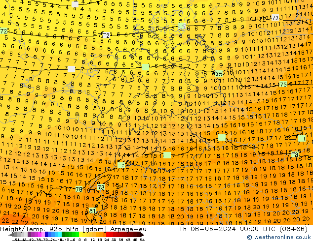 Height/Temp. 925 hPa Arpege-eu Do 06.06.2024 00 UTC