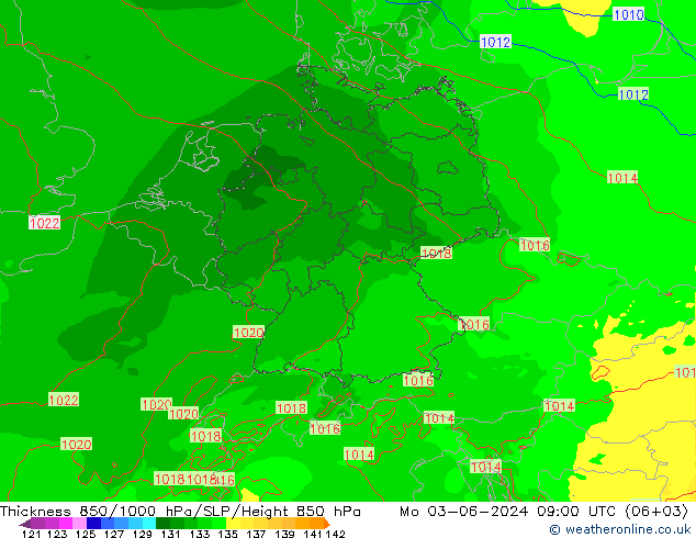 Thck 850-1000 hPa Arpege-eu 星期一 03.06.2024 09 UTC