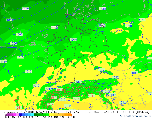 Thck 850-1000 hPa Arpege-eu Tu 04.06.2024 15 UTC