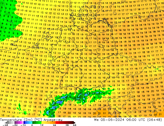 Temperatura (2m) Arpege-eu Qua 05.06.2024 06 UTC