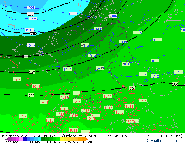 Schichtdicke 500-1000 hPa Arpege-eu Mi 05.06.2024 12 UTC