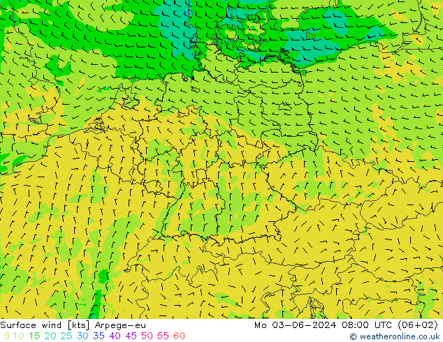 Rüzgar 10 m Arpege-eu Pzt 03.06.2024 08 UTC