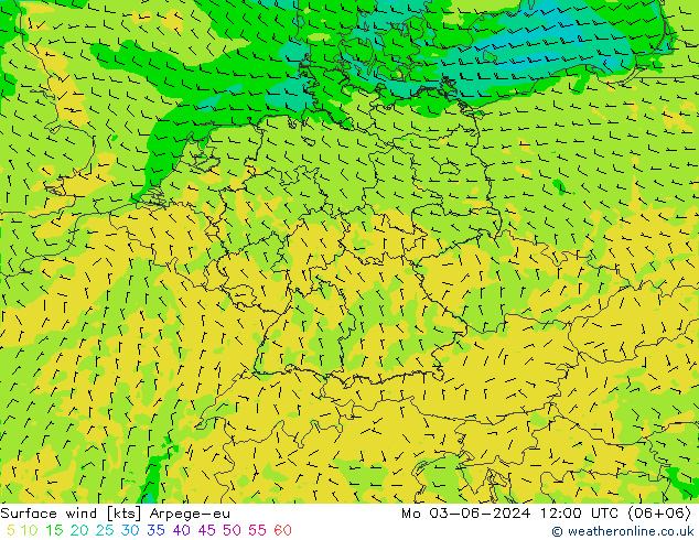Surface wind Arpege-eu Mo 03.06.2024 12 UTC