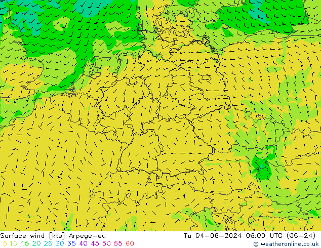 Vent 10 m Arpege-eu mar 04.06.2024 06 UTC