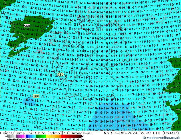 Géop./Temp. 500 hPa Arpege-eu lun 03.06.2024 09 UTC