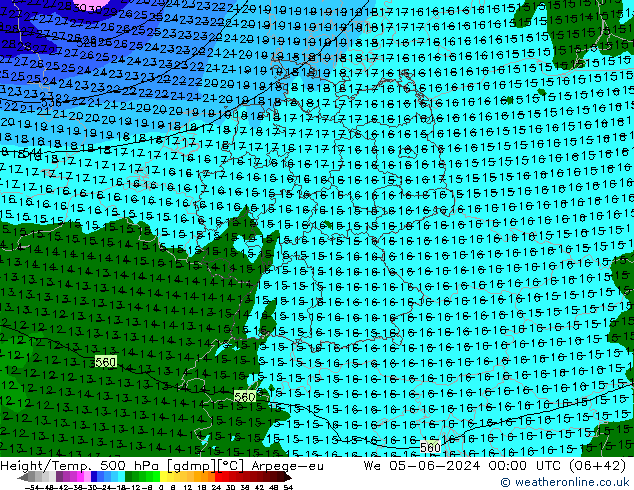 Height/Temp. 500 hPa Arpege-eu Mi 05.06.2024 00 UTC