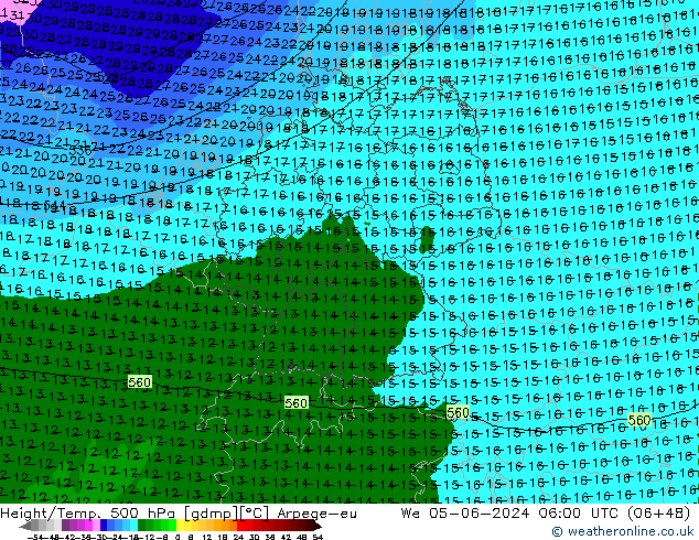 Height/Temp. 500 hPa Arpege-eu Qua 05.06.2024 06 UTC