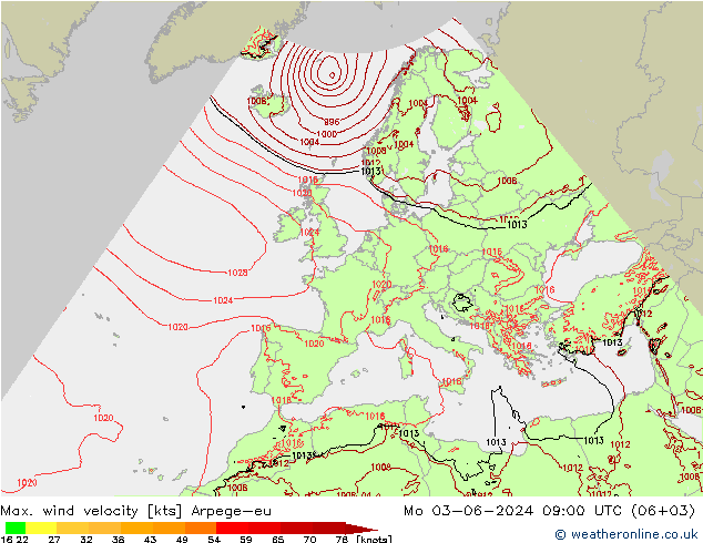 Windböen Arpege-eu Mo 03.06.2024 09 UTC